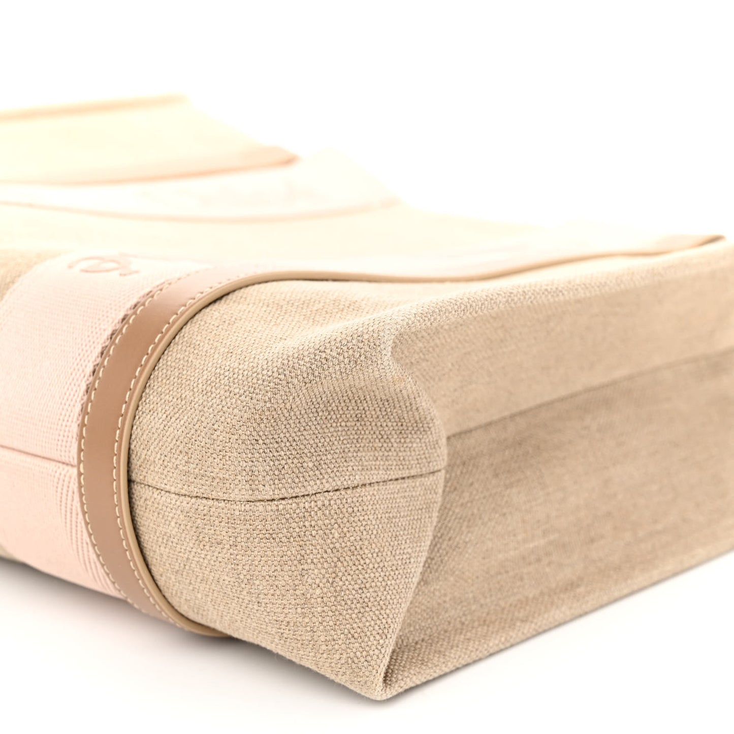 Linen Calfskin Medium Woody Ribbon Tote Blushy Beige