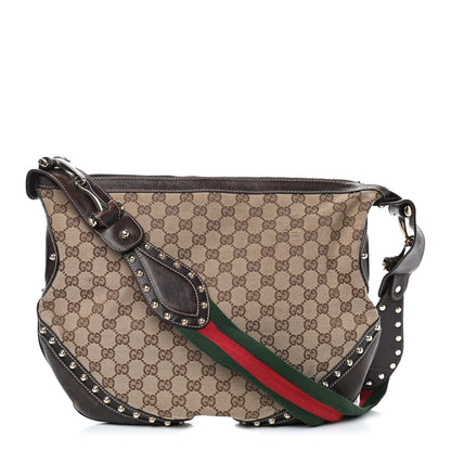 Gucci Monogram Web Studded Pelham Shoulder Bag Dark Brown 1 of 18