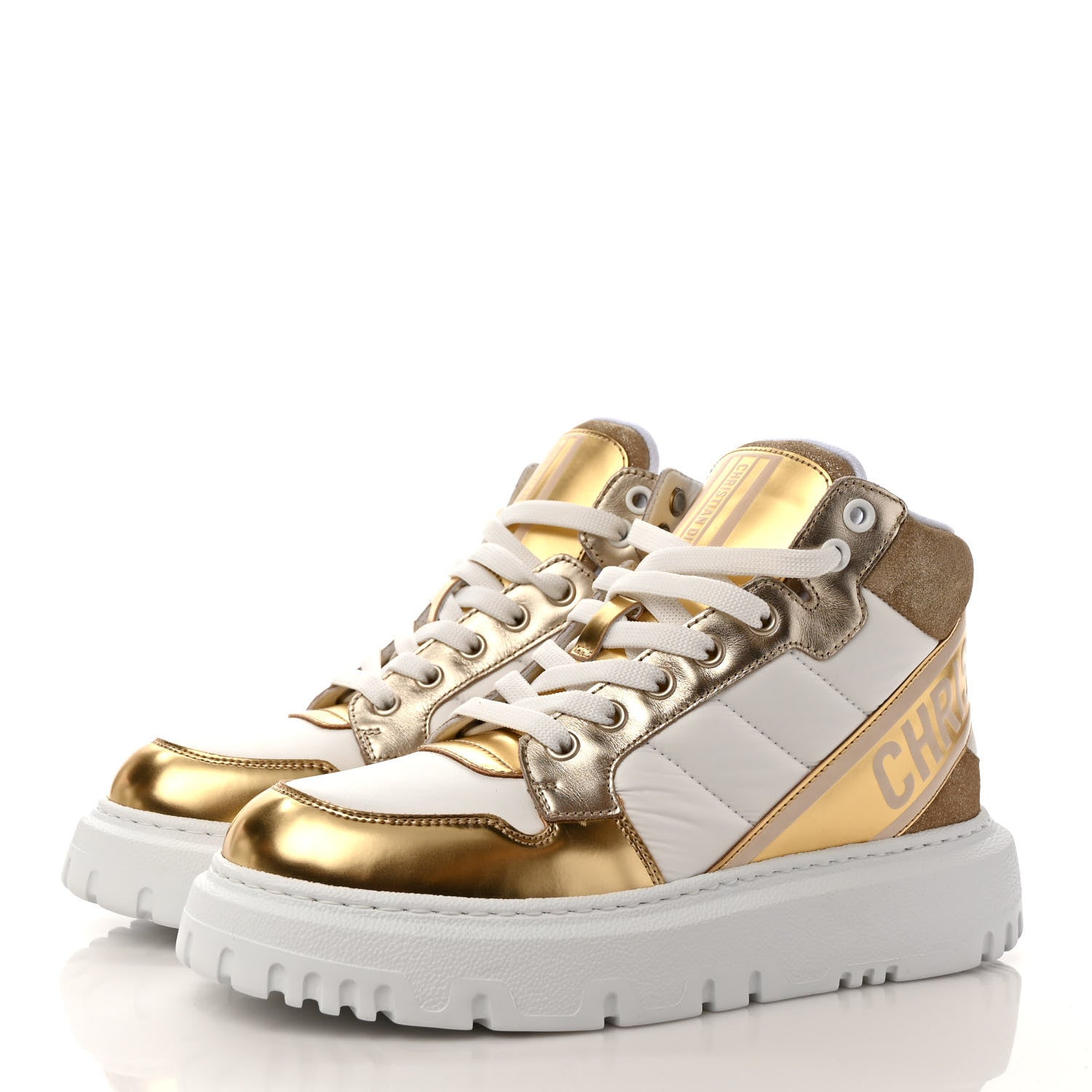 Christian Dior Nylon Laminated Calfskin Womens D-Player High Top Sneakers 36 White Gold 3 of 8