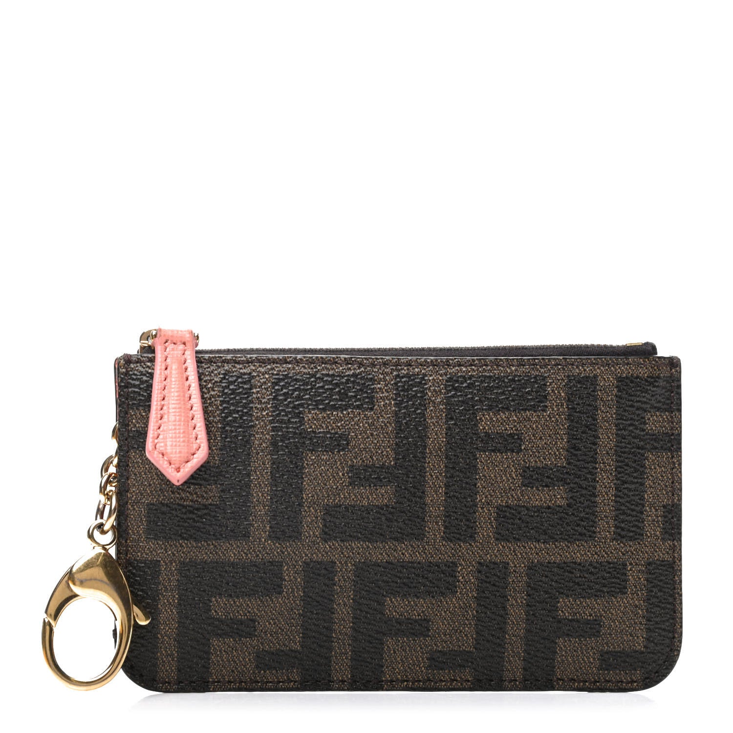 Fendi Zucca Spalmati Vitello Elite Coin Pouch Key Case Tobacco Pesca 1 of 8