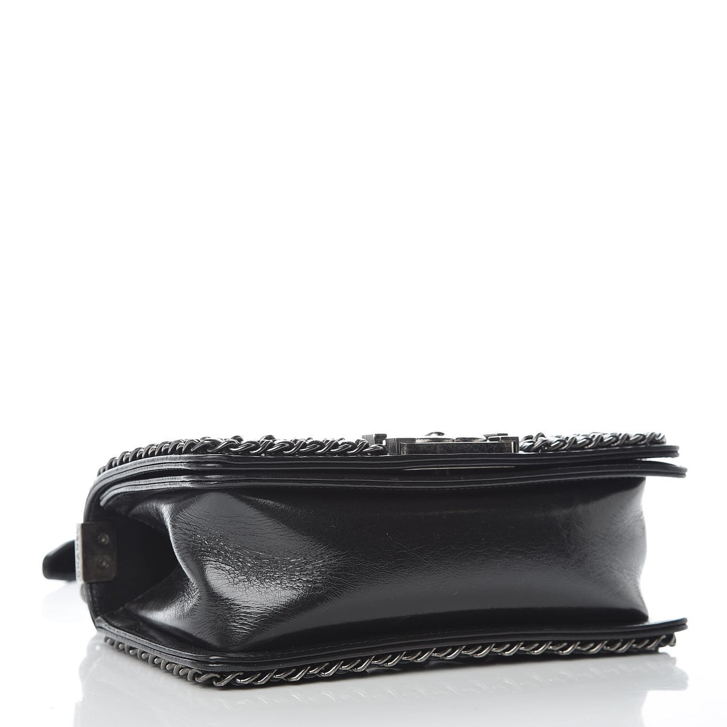Glazed Calfskin Quilted Small Boy Chained Flap Black
