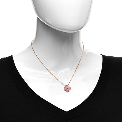 Van Cleef & Arpels 18K Rose Gold Diamond Rhodonite Vintage Alhambra Pendant Necklace 2 of 6