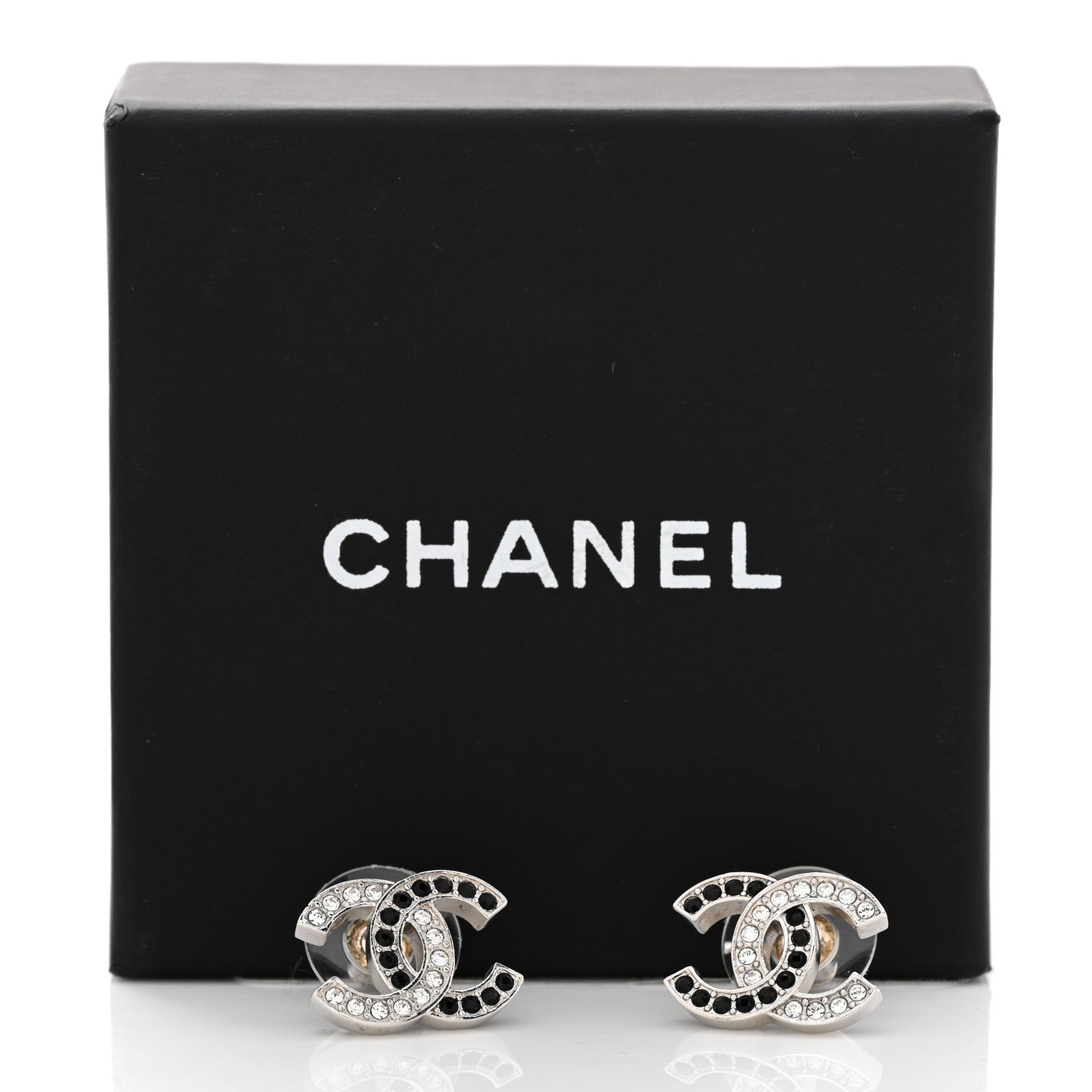 Chanel Crystal CC Stud Earrings Black Silver 7 of 7