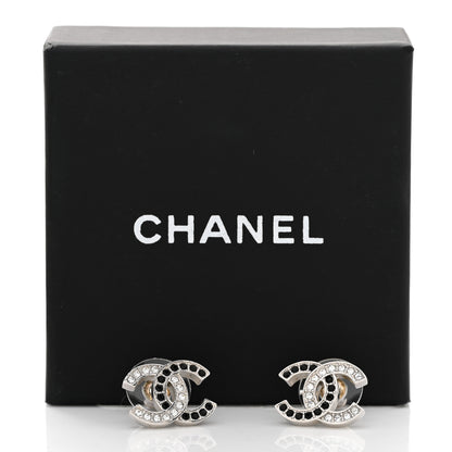 Chanel Crystal CC Stud Earrings Black Silver 7 of 7