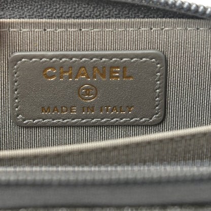 Chanel Cracked Metallic Calfskin Quilted Boy Zip Around Coin Purse Wallet Dark Silver 6 of 10
