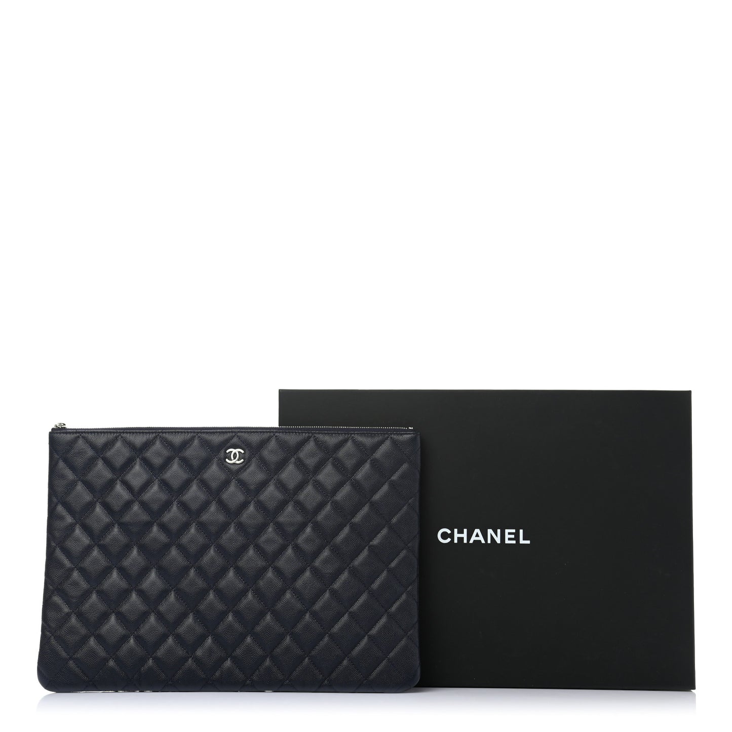 Caviar Quilted Large Cosmetic Case Navy