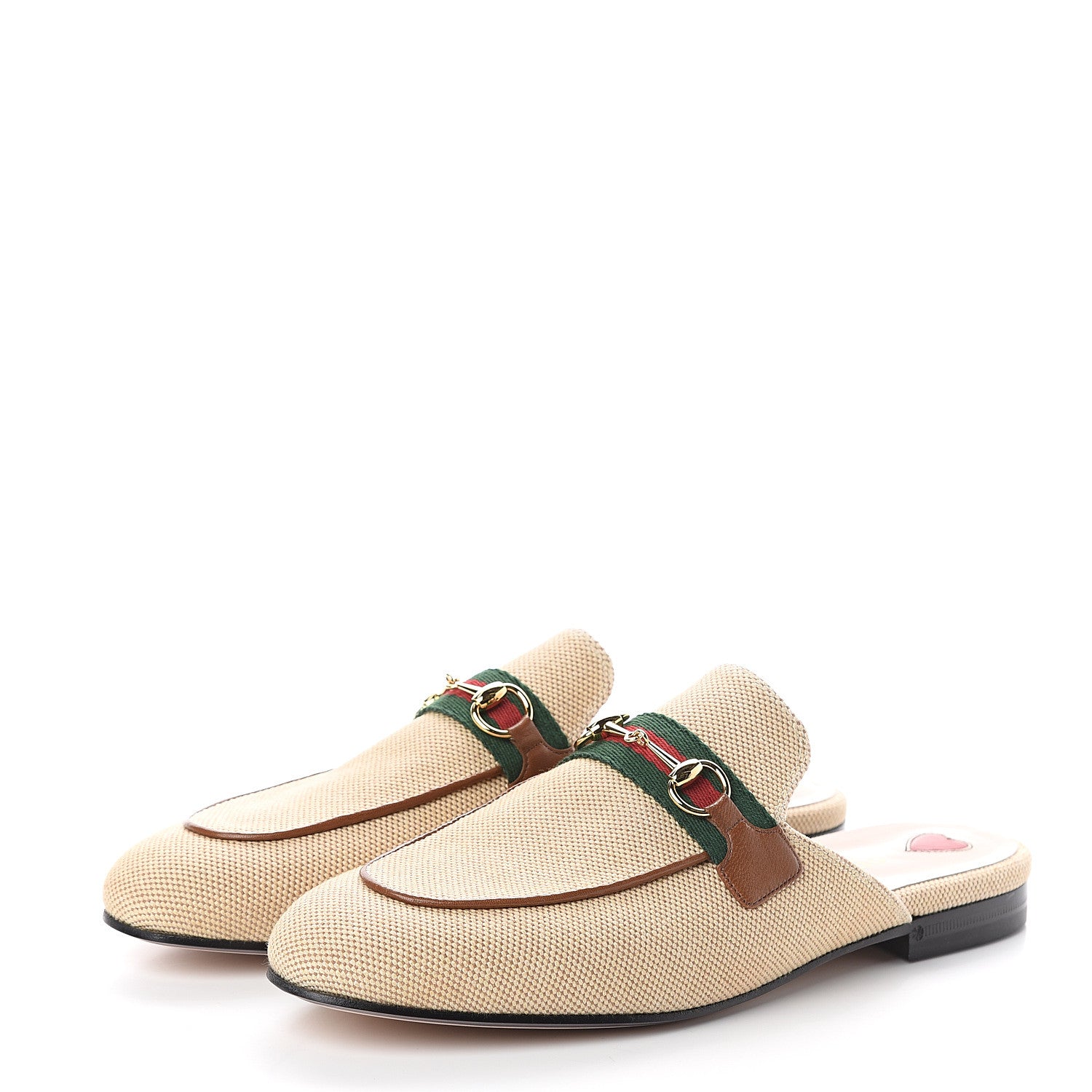 Gucci Canvas Vintage Charlotte Web Princetown Slippers 39.5 Sand Cuir 3 of 7