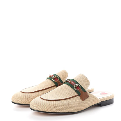 Gucci Canvas Vintage Charlotte Web Princetown Slippers 39.5 Sand Cuir 3 of 7