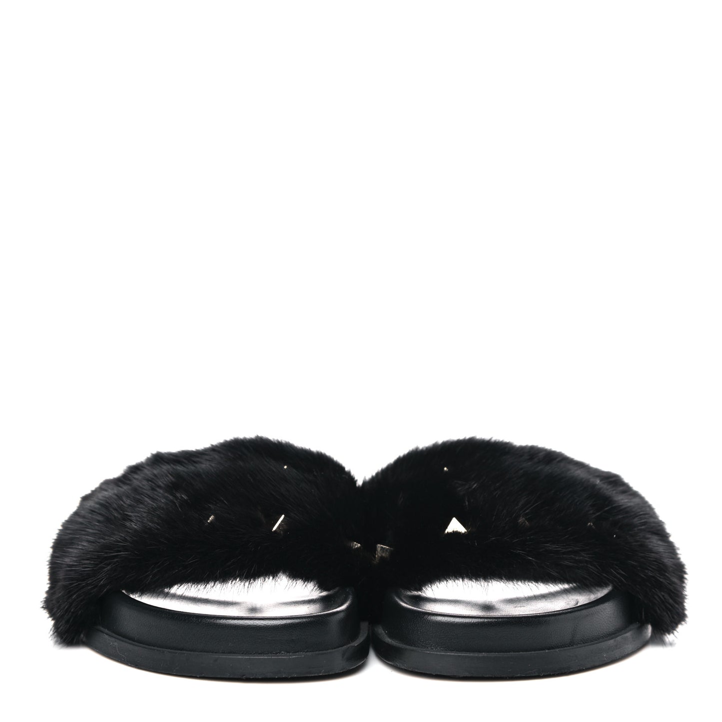 Mink Fur Rockstud Slide Sandals 36 Black