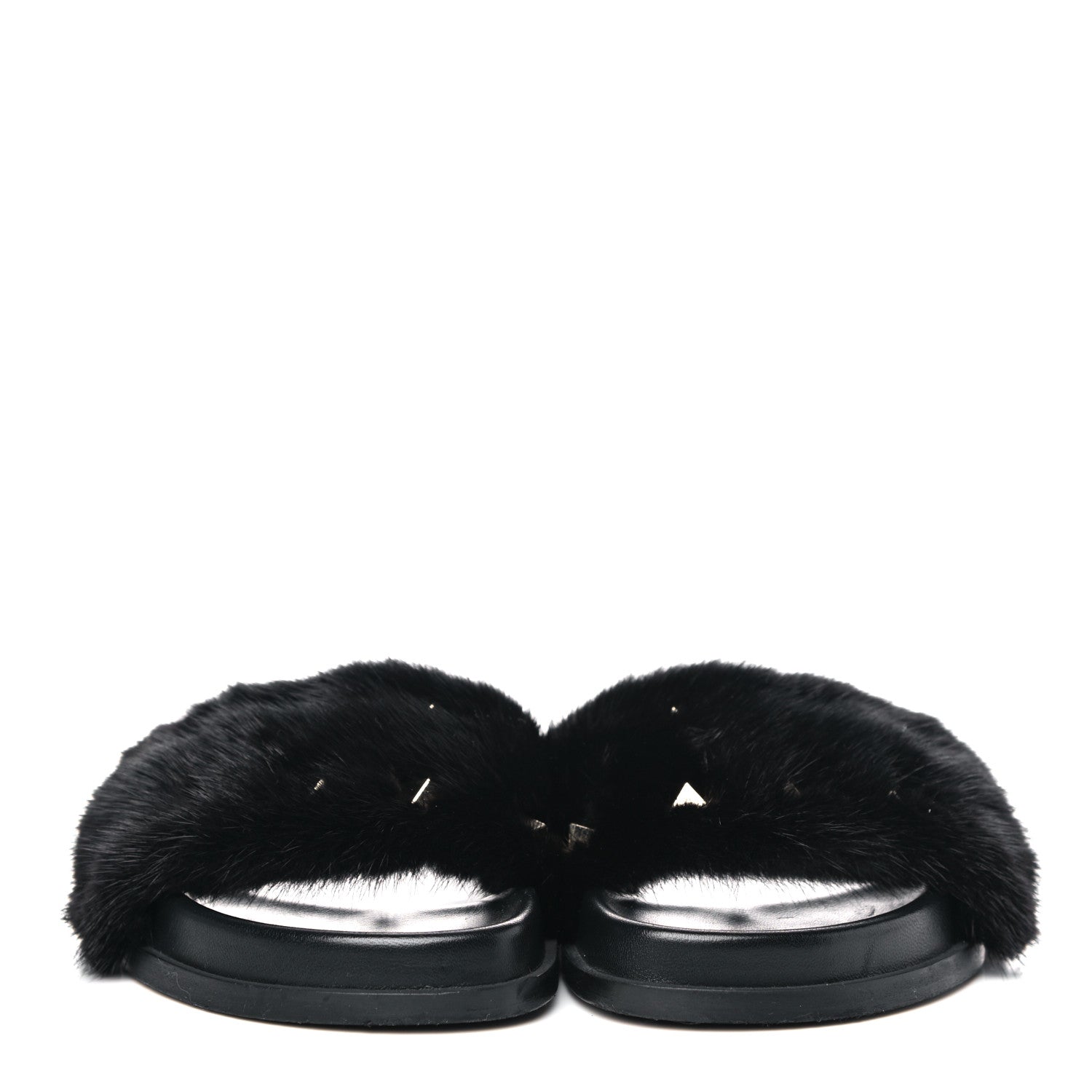 Valentino Garavani Mink Fur Rockstud Slide Sandals 36 Black 2 of 13