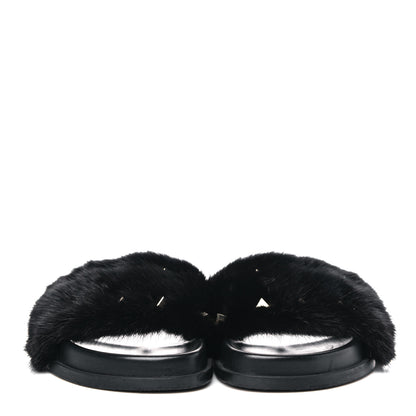 Valentino Garavani Mink Fur Rockstud Slide Sandals 36 Black 2 of 13