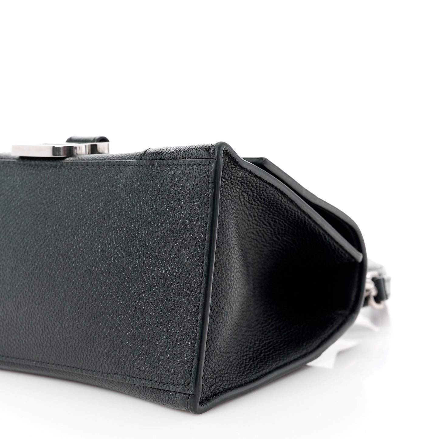 Grained Calfskin Small Hourglass Top Handle Bag Black