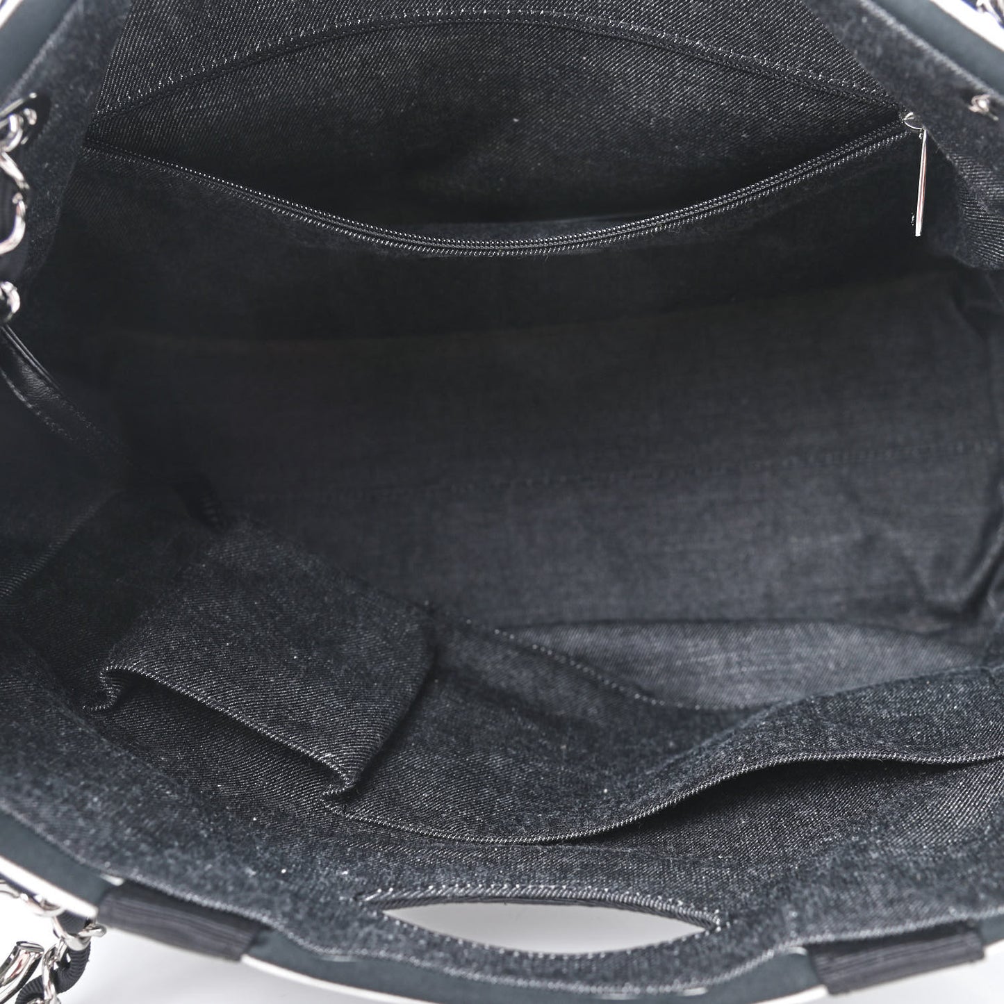 Striped Canvas CC Shopping Tote Black White