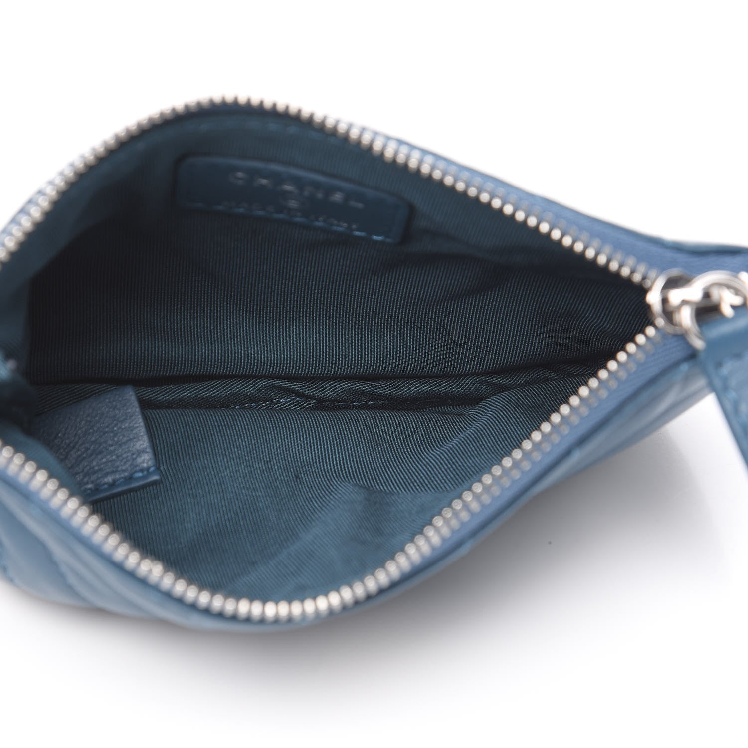 Chanel Lambskin Chevron Quilted Studded Small Cosmetic Case Blue 4 of 7