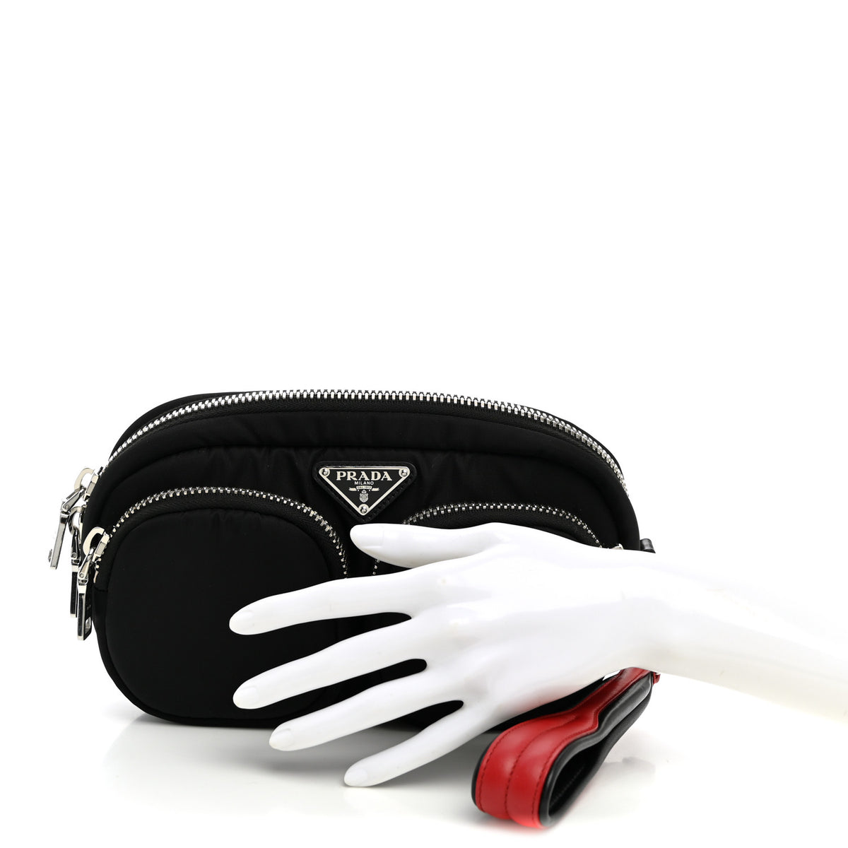 Tessuto Nylon Double Pocket Wristlet Pouch Black Fuoco