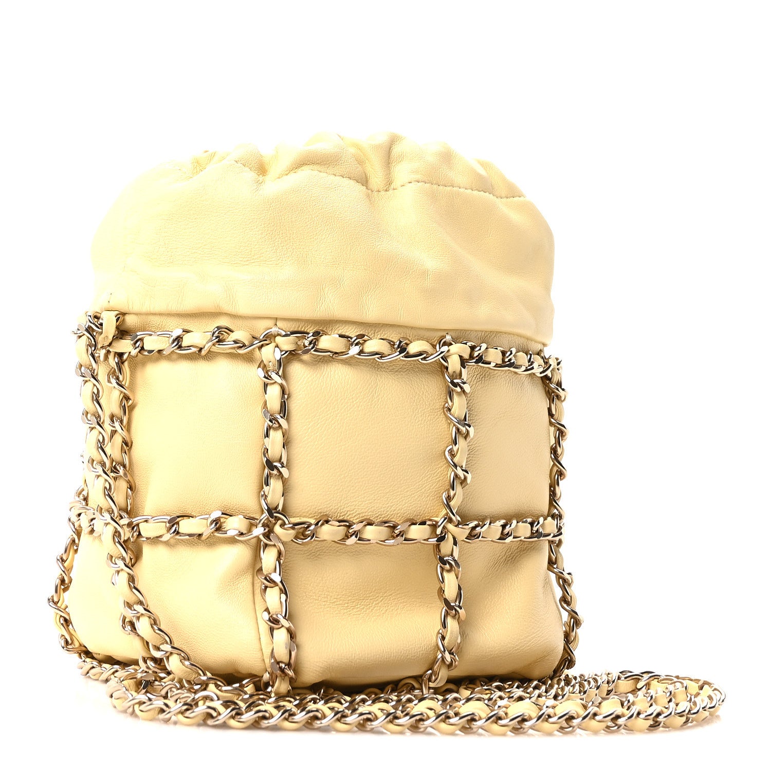 Chanel Lambskin Bucket Chain Drawstring Bag Yellow 3 of 10