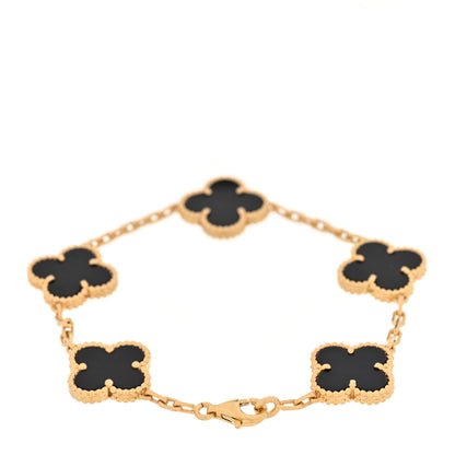 Van Cleef & Arpels 18K Yellow Gold Black Onyx 5 Motifs Vintage Alhambra Bracelet 2 of 5
