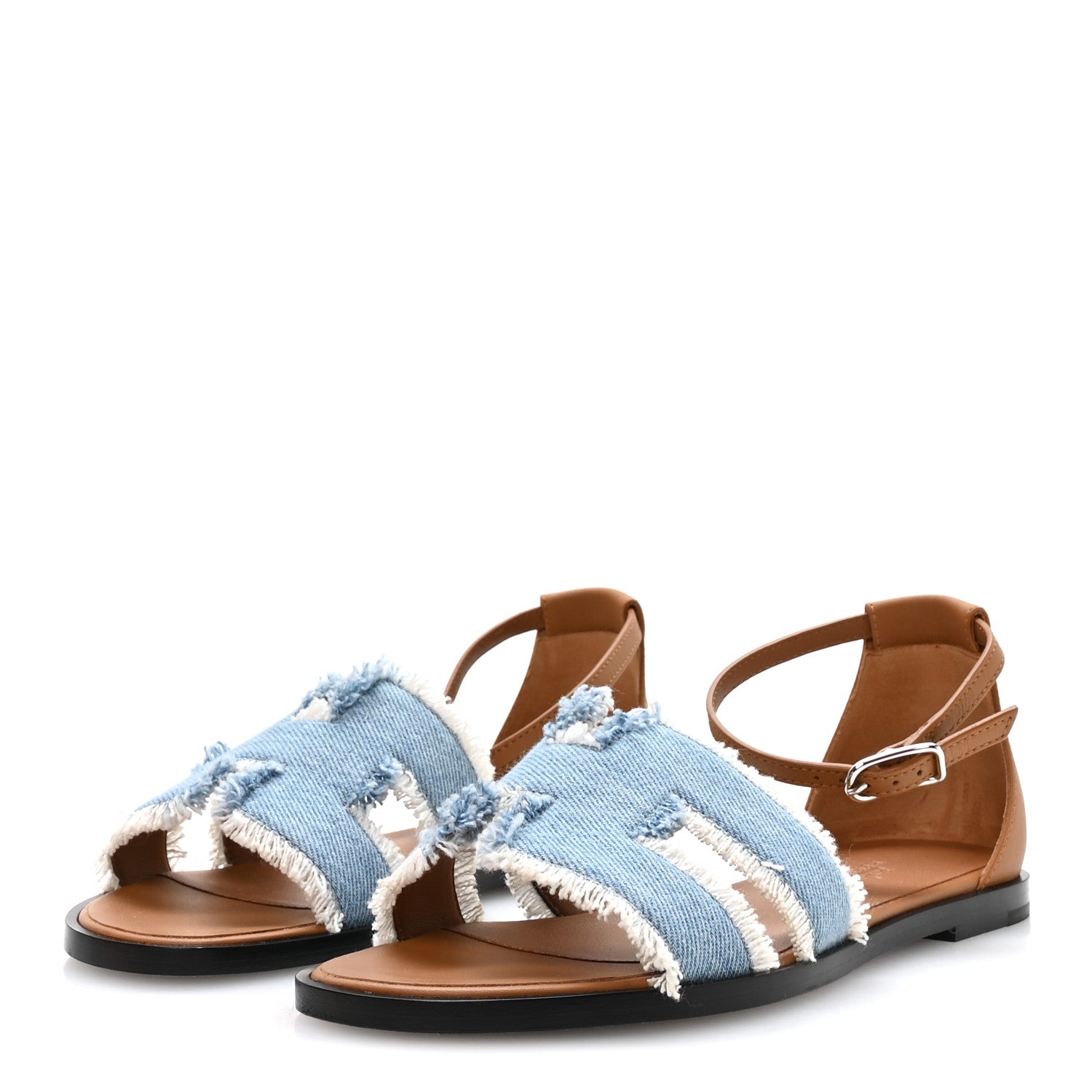 Hermes Denim Fringe Santorini Sandals 36 Bleu Clair Naturel 4 of 9