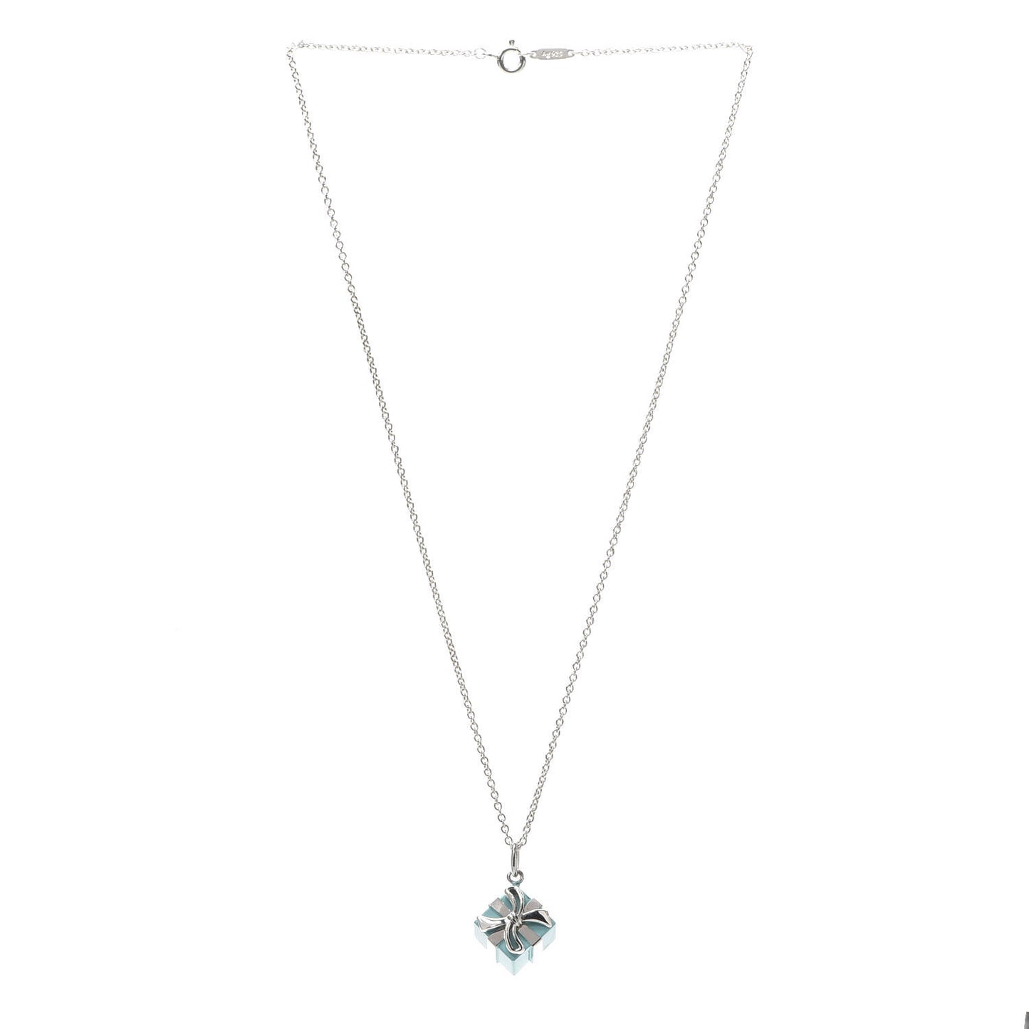 Sterling Silver Enamel Gift Box Charm Necklace Blue