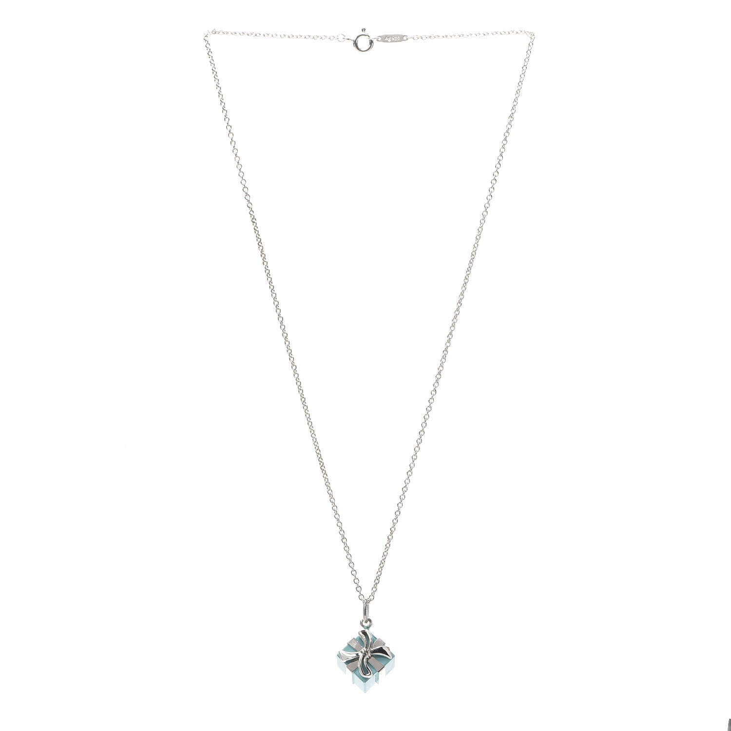 Tiffany Sterling Silver Enamel Gift Box Charm Necklace Blue 2 of 7