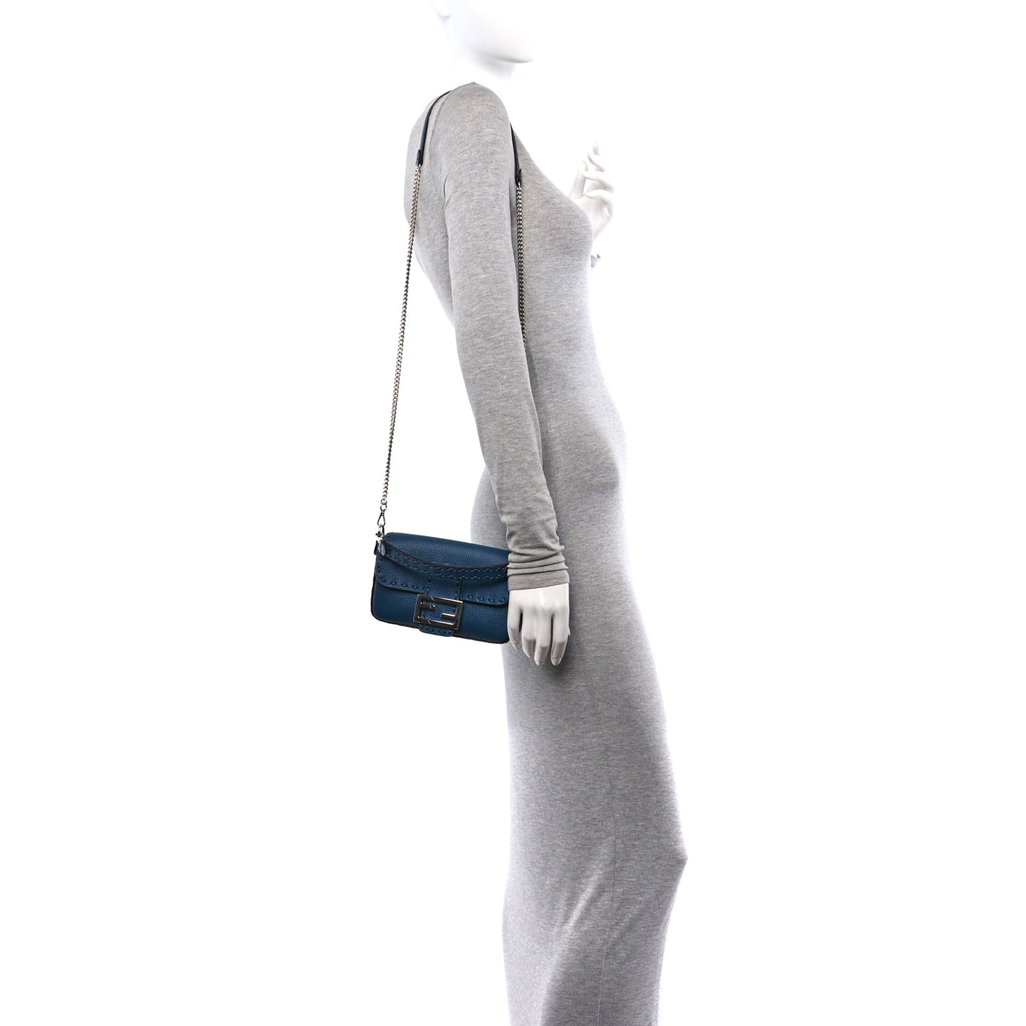 Cuoio Roma Sellerissima Nappa Sintetica Tape Stitch Mini Baguette Placca Argento