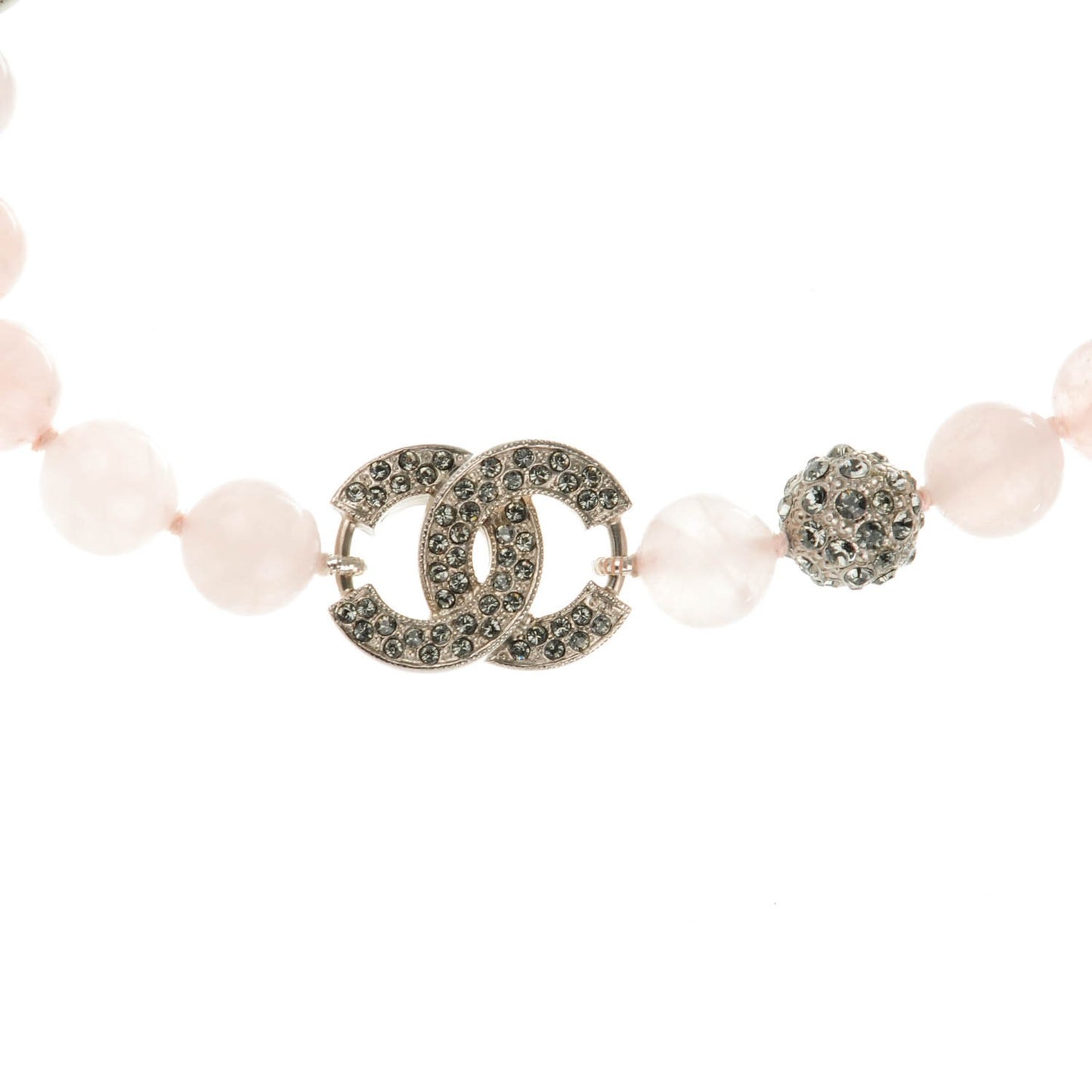 Bead Crystal CC Choker Necklace Pink Silver