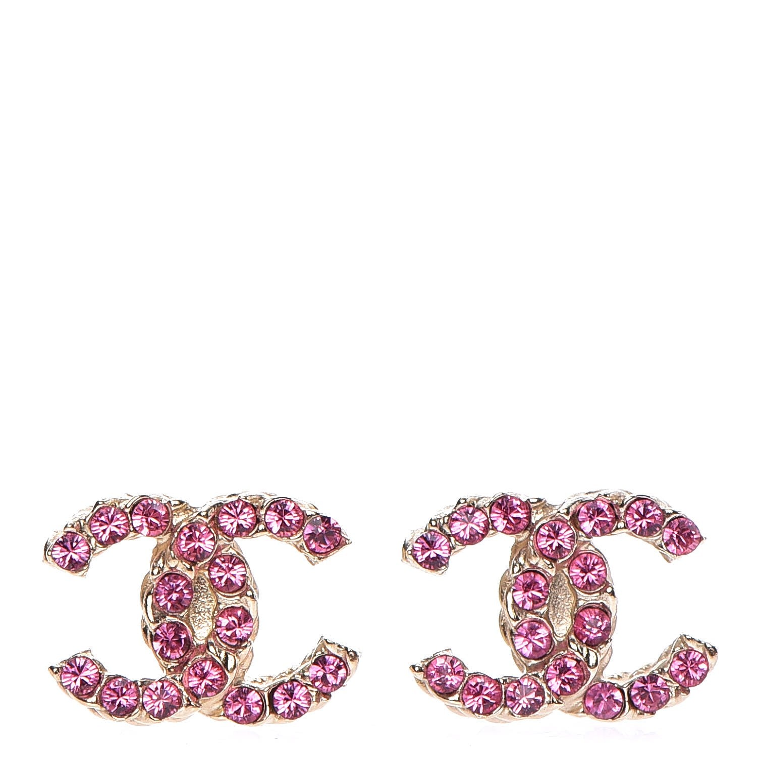 Chanel Crystal CC Earrings Gold Pink 1 of 6
