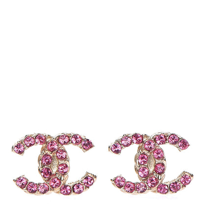 Chanel Crystal CC Earrings Gold Pink 1 of 6
