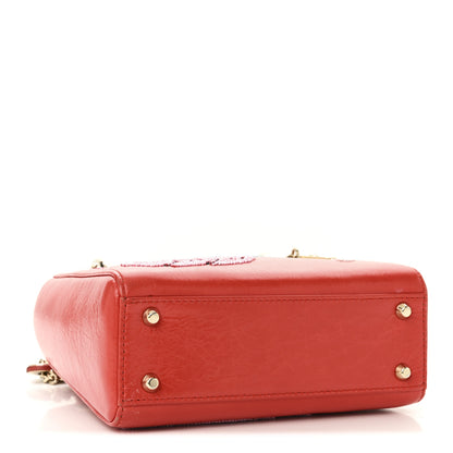 Christian Dior Calfskin Beaded Mini Lady Dior Rouge Multicolor 4 of 9