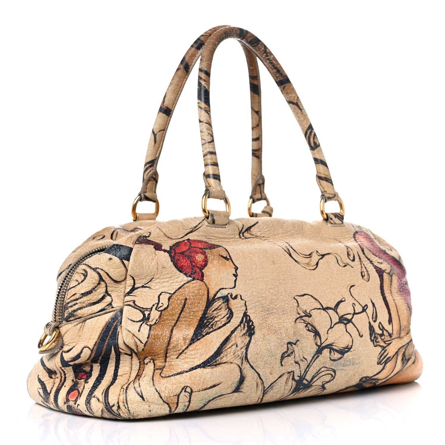 Prada X JAMES JEAN Cervo Lux Fairy Print Top Handle Satchel Prugna 2 of 27