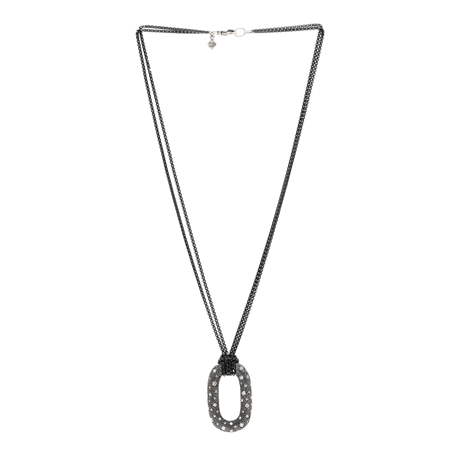 David Yurman Sterling Silver Diamond Midnight Melange Oval Pendant Necklace 3 of 4