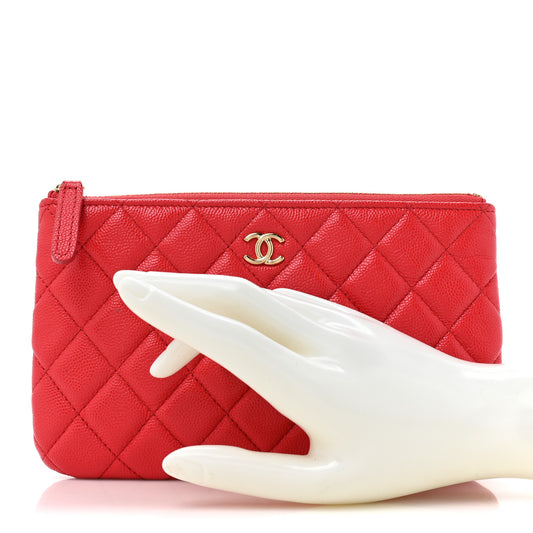 Shiny Caviar Quilted Cosmetic Case Red
