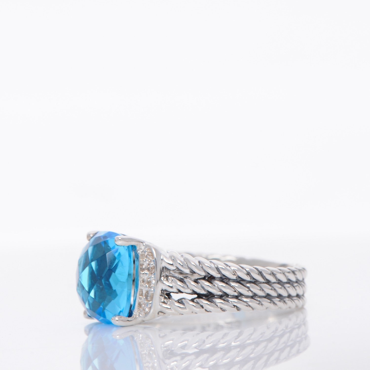 David Yurman Sterling Silver Diamond Blue Topaz 10mm Petite Wheaton Ring 56 7.5 3 of 5