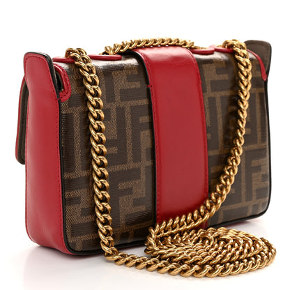 Fendi Glazed Fabric Vitello Century FF 1974 Stamp Patch Mini Double F Crossbody Bag Mogano Panna Fragola 3 of 10