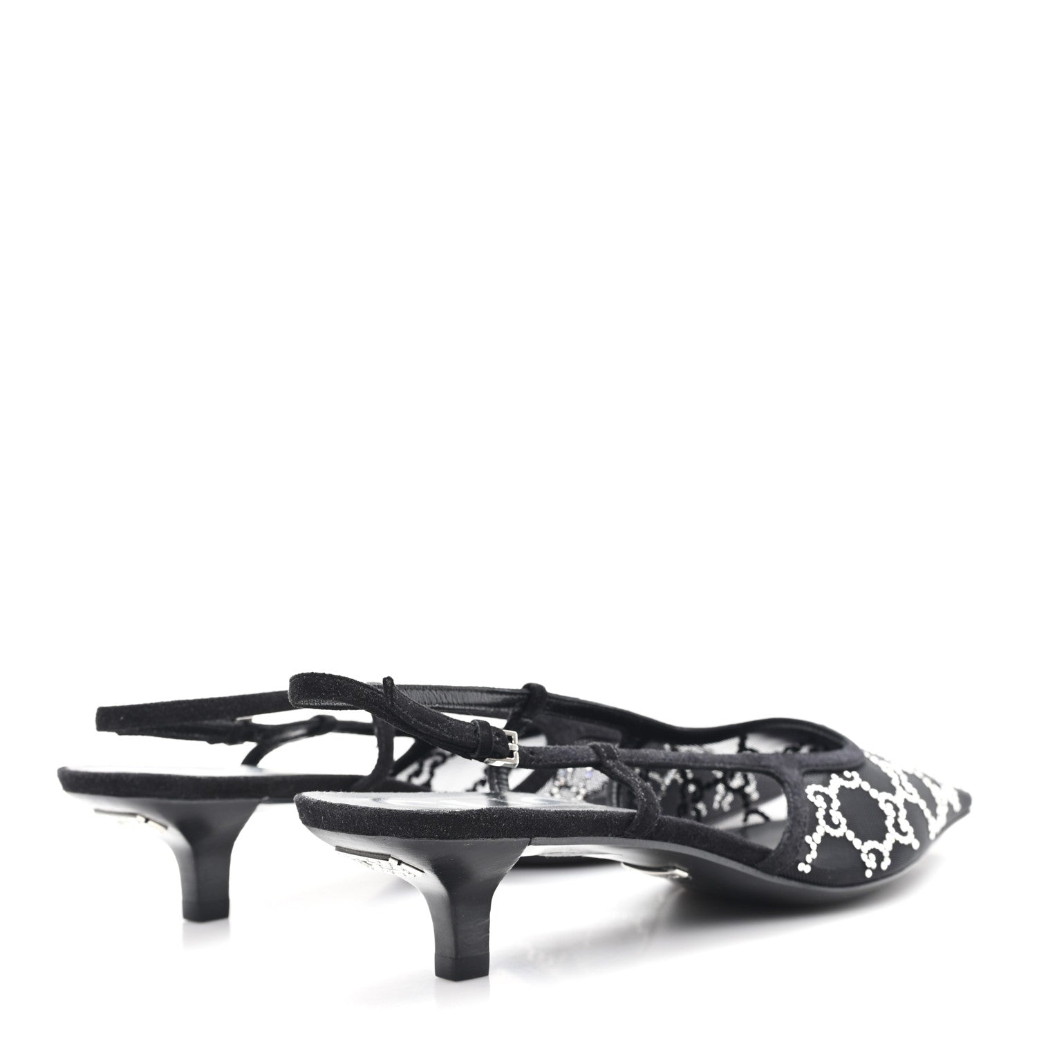 Gucci Tela Retino Kid Scamosciato Crystal GG Monogram Square G 35mm Slingback Pumps 39.5 Black 5 of 9