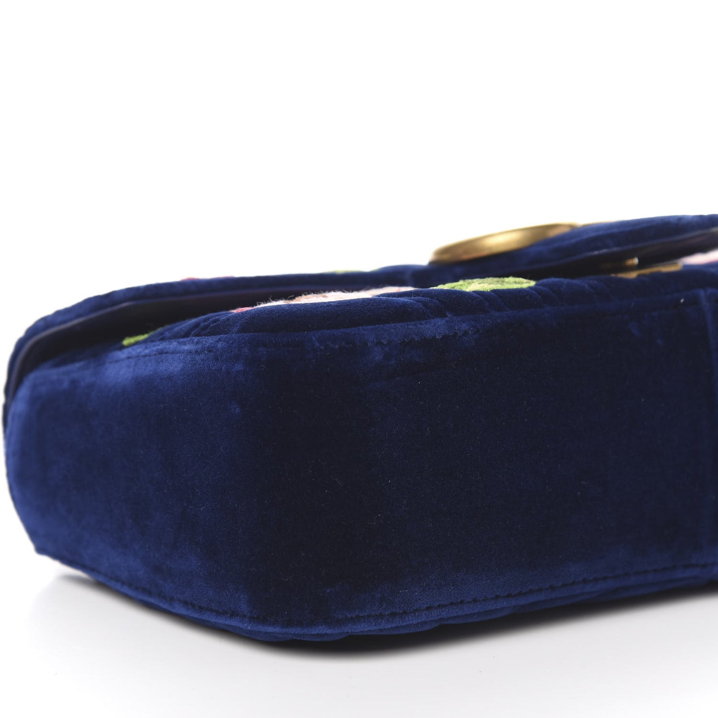 Velvet Matelasse Deer Embroidered Small GG Marmont Shoulder Bag Cobalt