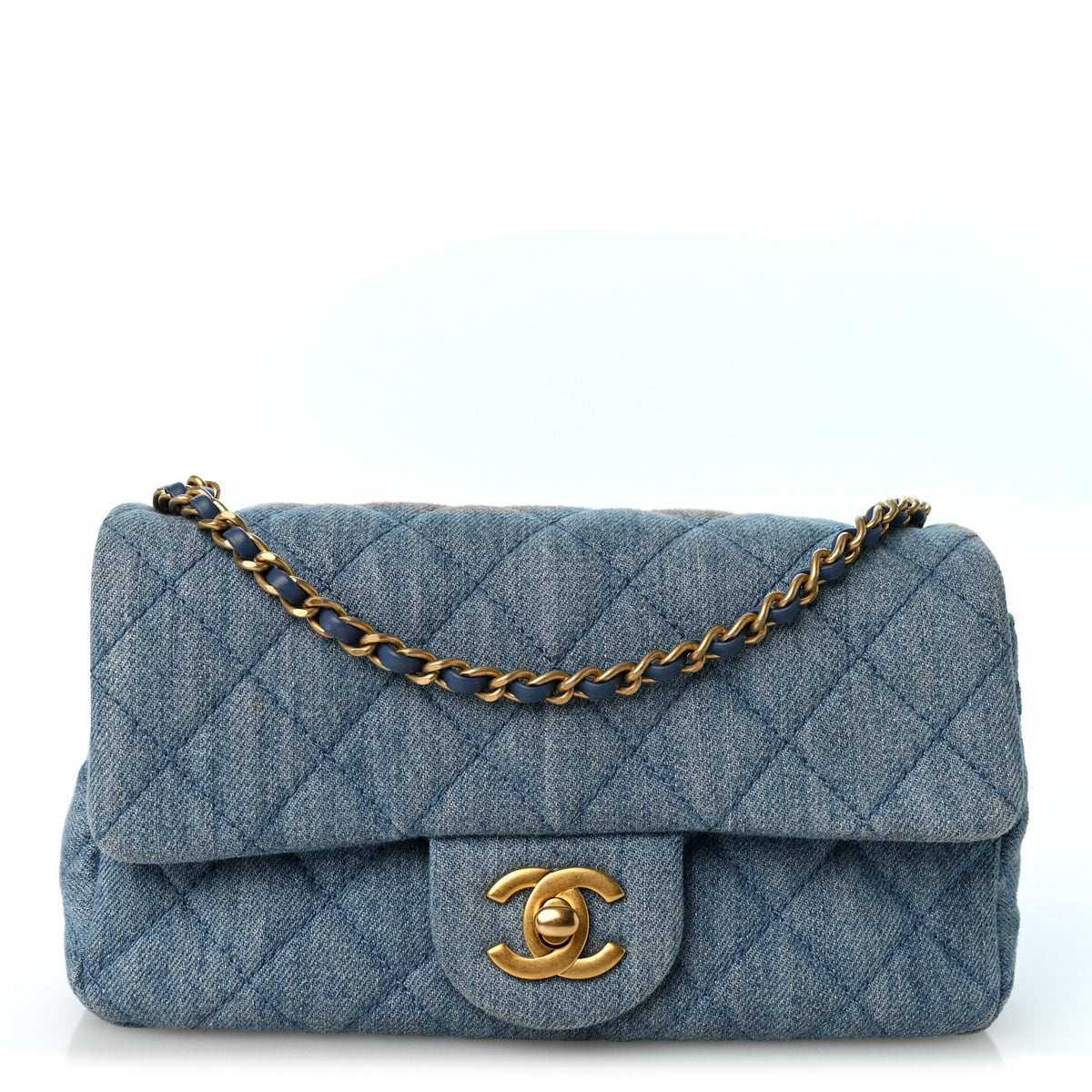 Denim Quilted Mini Pearl Crush Rectangular Flap Blue
