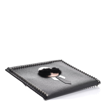Fendi Vitello Elite Mink Fur Studded Karlito Zip Around Pouch Black 4 of 7
