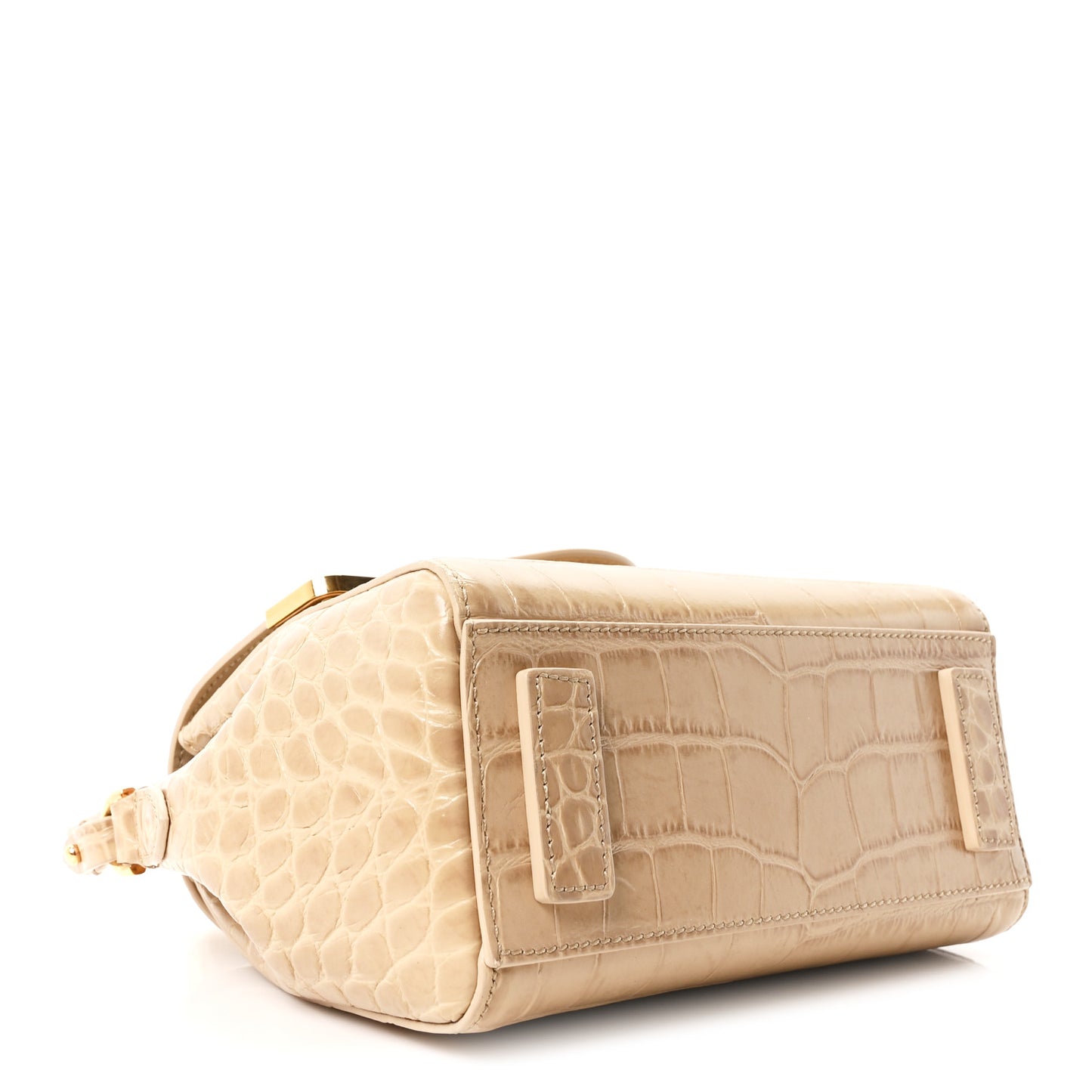 Calfskin Crocodile Embossed Small La Medusa Top Handle Bag Beige