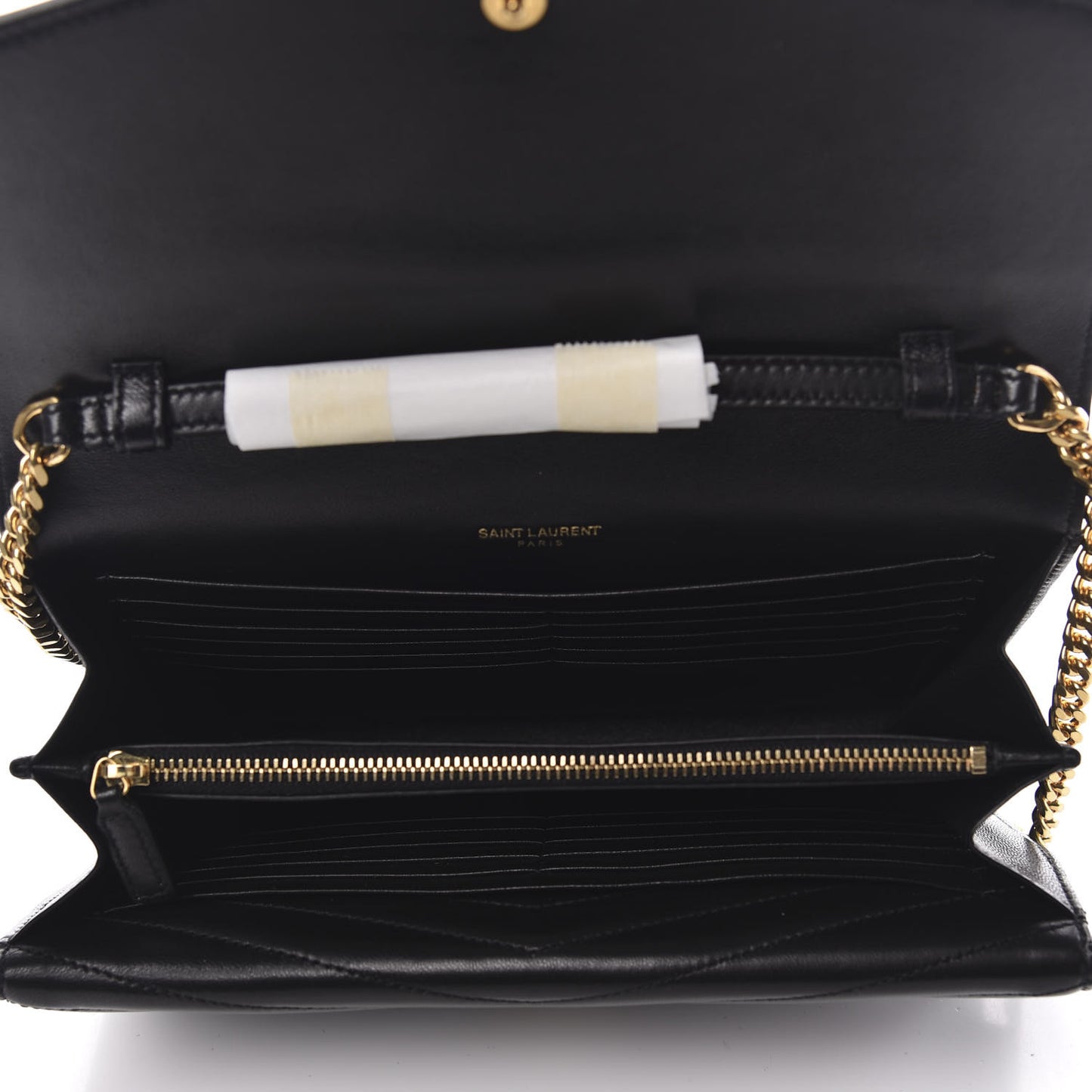 Lambskin Matelasse Chevron Monogram Sulpice Chain Wallet Black