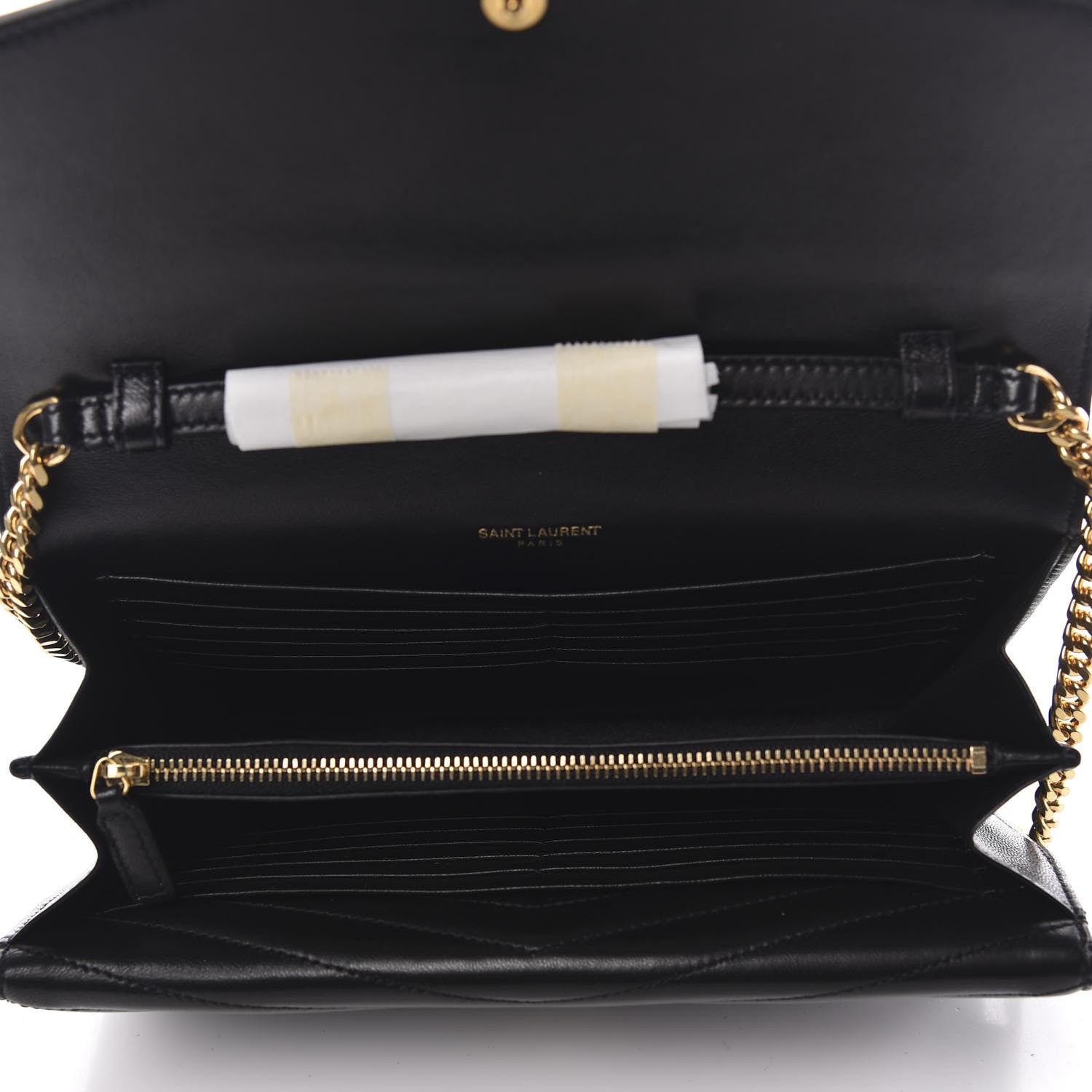 Saint Laurent Lambskin Matelasse Chevron Monogram Sulpice Chain Wallet Black 5 of 10
