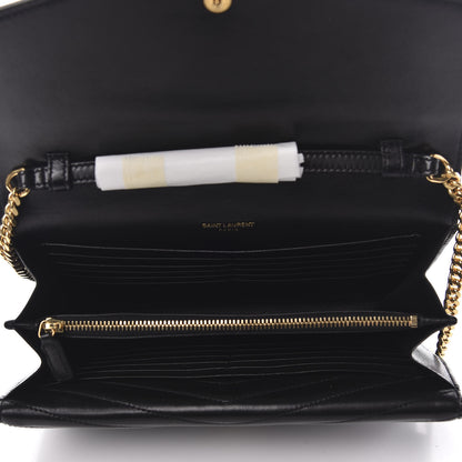 Saint Laurent Lambskin Matelasse Chevron Monogram Sulpice Chain Wallet Black 5 of 10