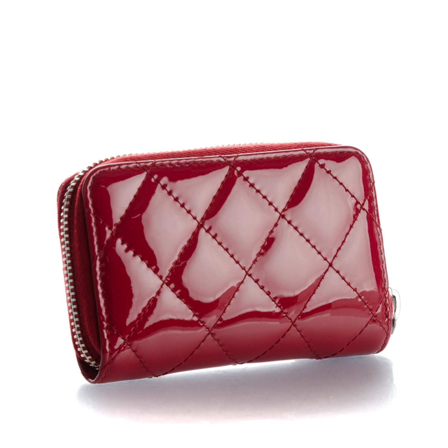 Chanel Patent Calfskin Quilted Zip Coin Purse Red 3 of 7