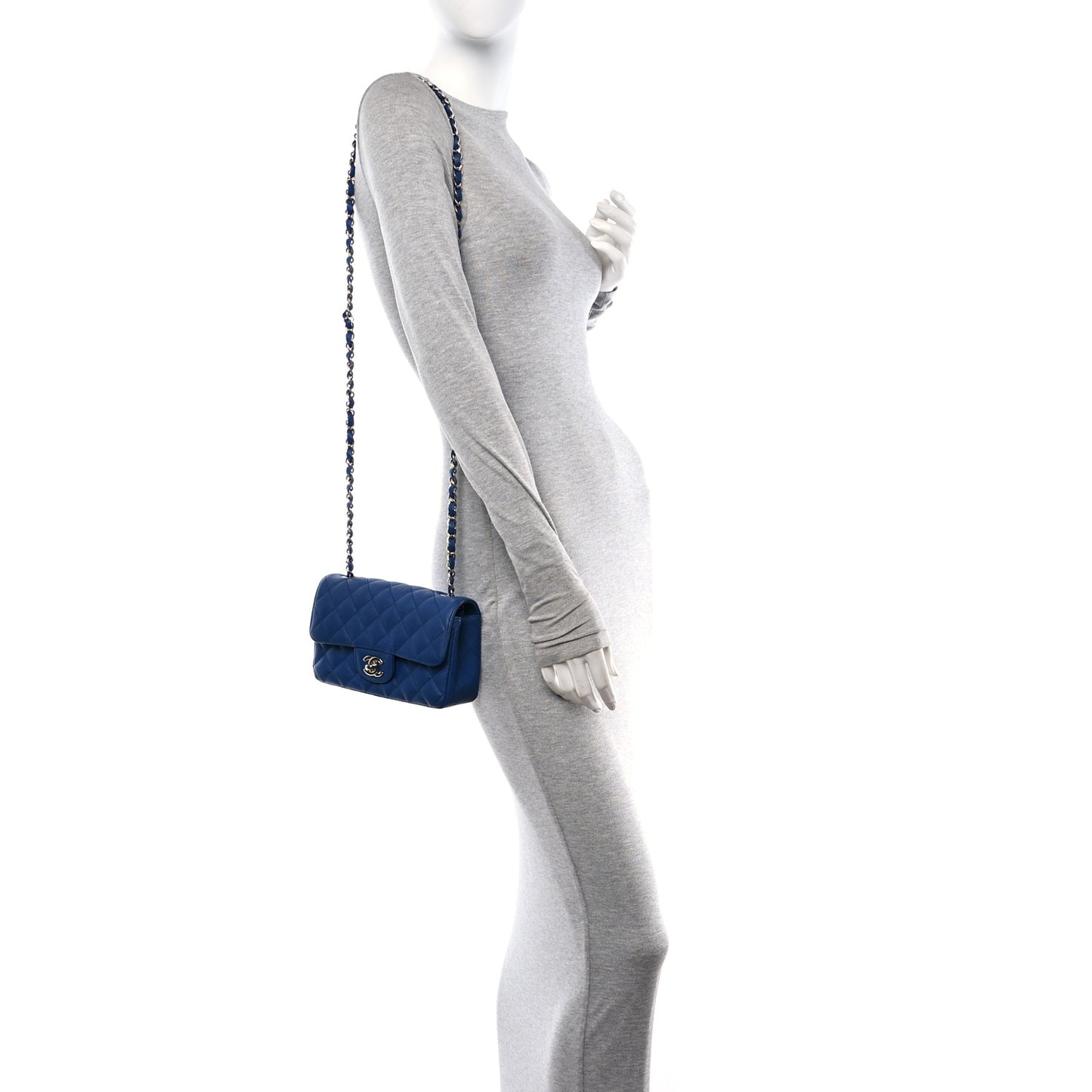 Caviar Quilted Mini Rectangular Flap Blue