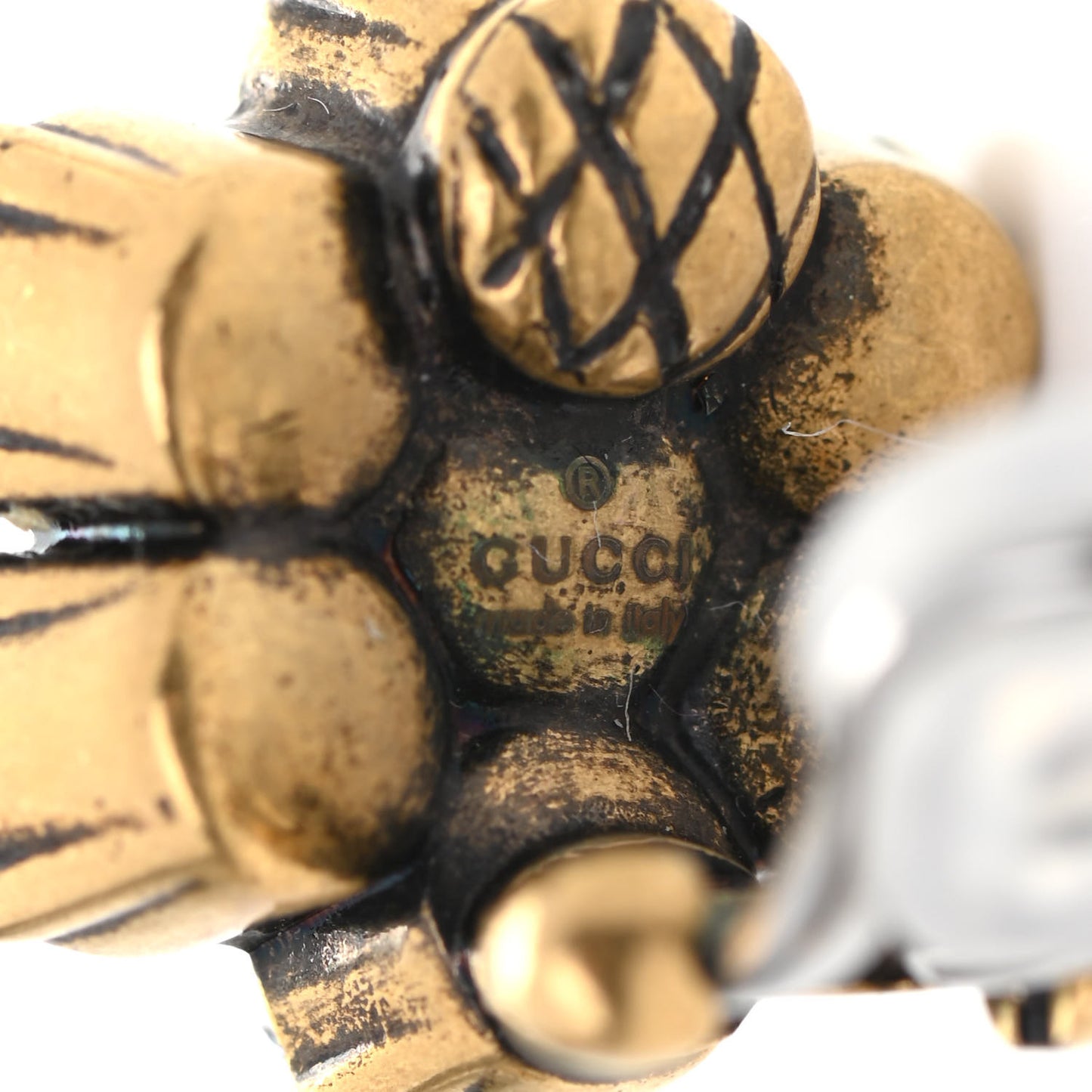 Metal Crystal Double G Clip On Earrings Aged Gold