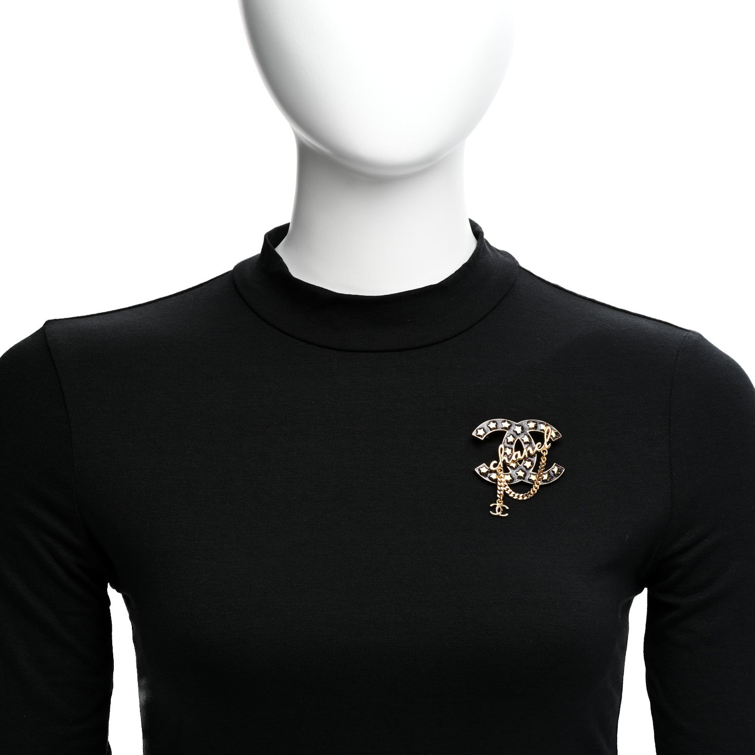 Chanel Metal Resin CC Star Chain Logo Brooch Gold Black 2 of 5