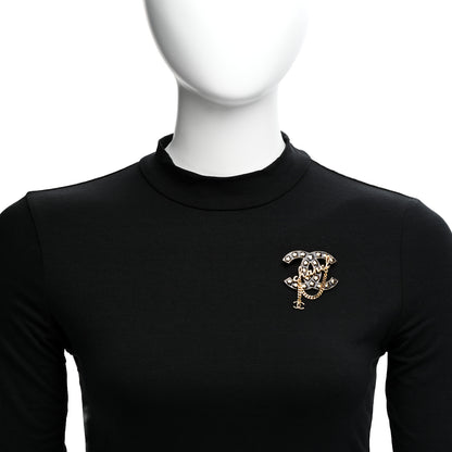 Chanel Metal Resin CC Star Chain Logo Brooch Gold Black 2 of 5