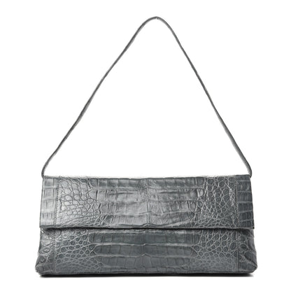 Nancy Gonzalez Crocodile Gotham Flap Clutch Grey 1 of 9
