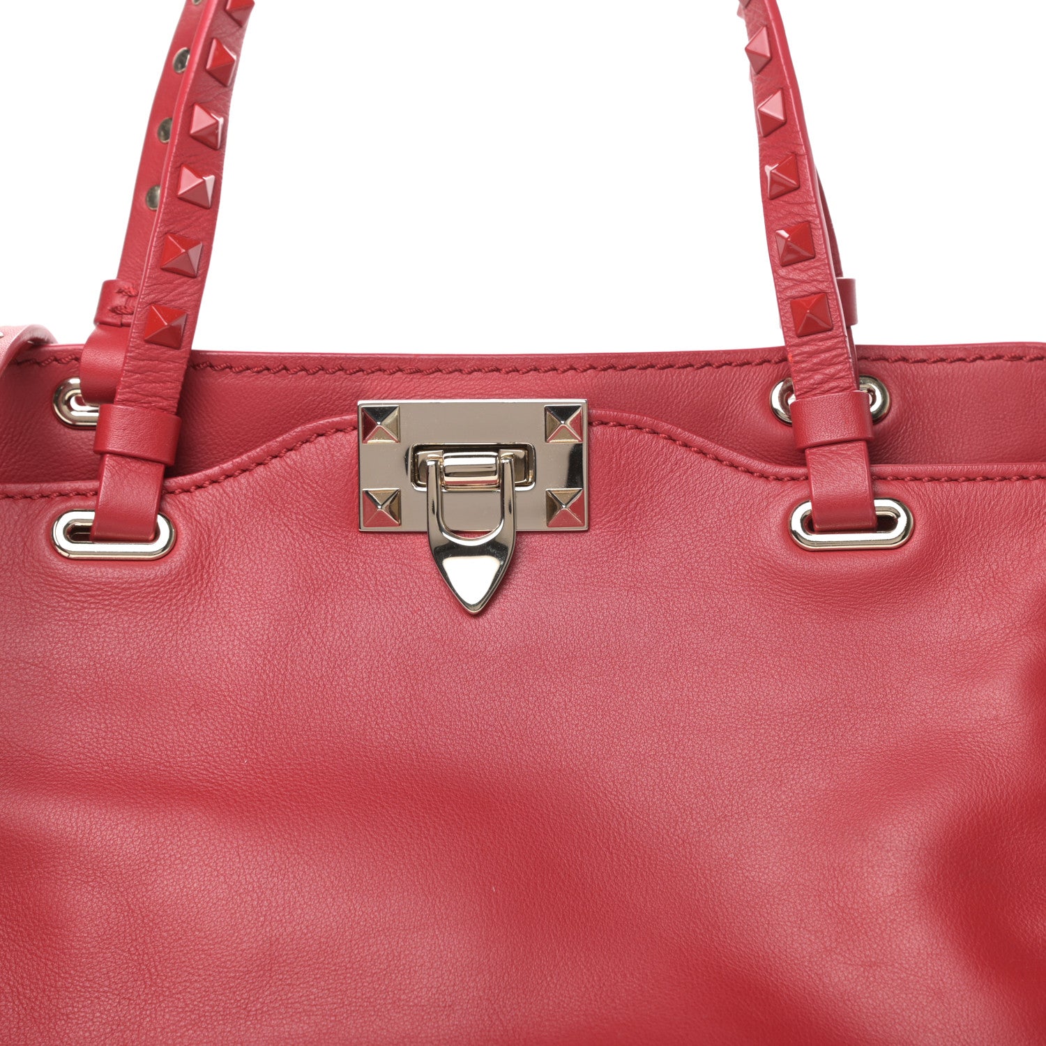 Valentino Garavani Vitello Monochrome Small Rockstud Tote Rosso Valentino 9 of 9