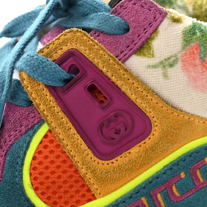 Gucci Suede Mesh Printed Womens Ultrapace Sneakers 35 Crop Zaffiro Neon Yellow 9 of 11